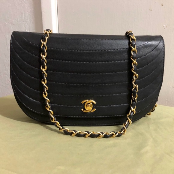 Authentic CHANEL CC Classic Half Moon Lambskin Leather Shoulder Handbag - Picture 2 of 13